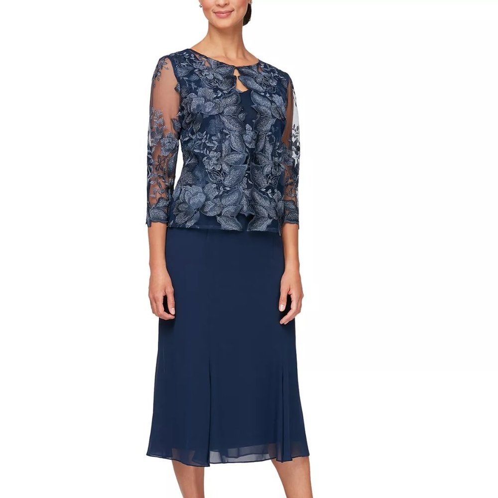 ALEX EVENINGS Faux Jacket Dress Navy Size 8